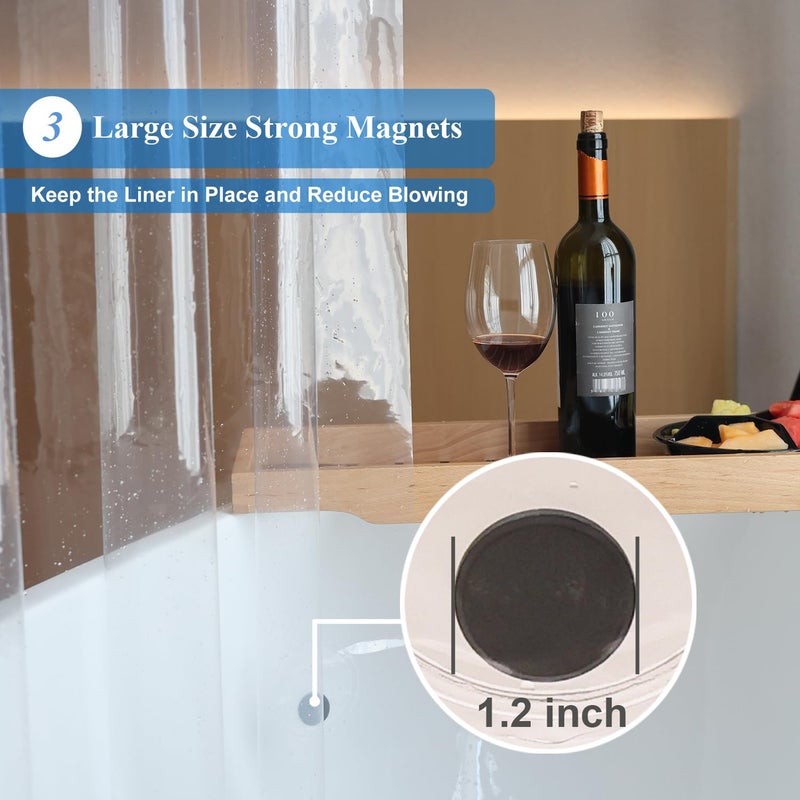 WellColor Shower Curtain Liner 72 x 78 Inch  PEVA Heavy Duty Extra Long Bathroom Plastic Shower Curtain Sets with 3 Weighted Magnets  Clear - Image 4